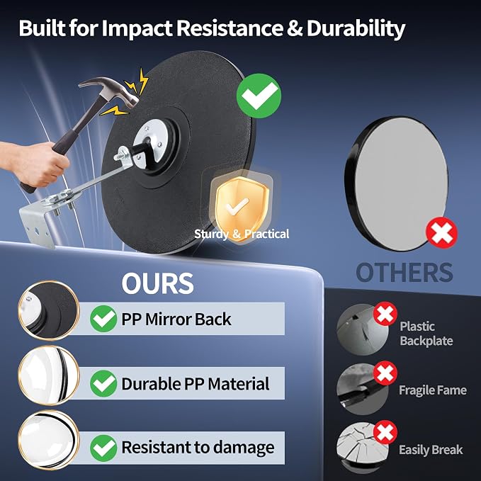 12" Convex Safety Mirror– 180° Adjustable Wide Angle Acrylic Traffic Mirror for Driveway, Garage & Warehouse, Eliminate Blind Spots, Shatterproof Indoor/Outdoor with Easy Wall Mount