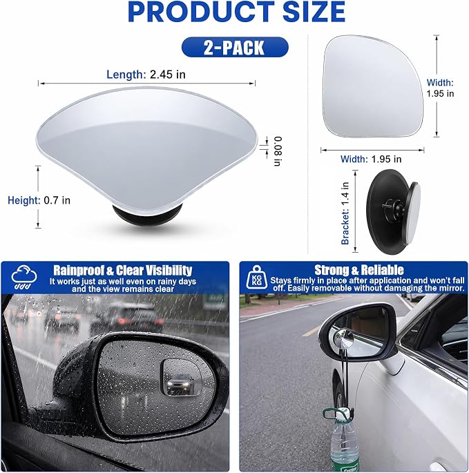 Blind Spot Mirrors 2 Pack, HD Glass Frameless Convex Side Mirror, Wide Angle Adjustable Stick On Blindspot Mirror for Car SUV Trucks, Universal Rear View Mirror Accessories, Sector