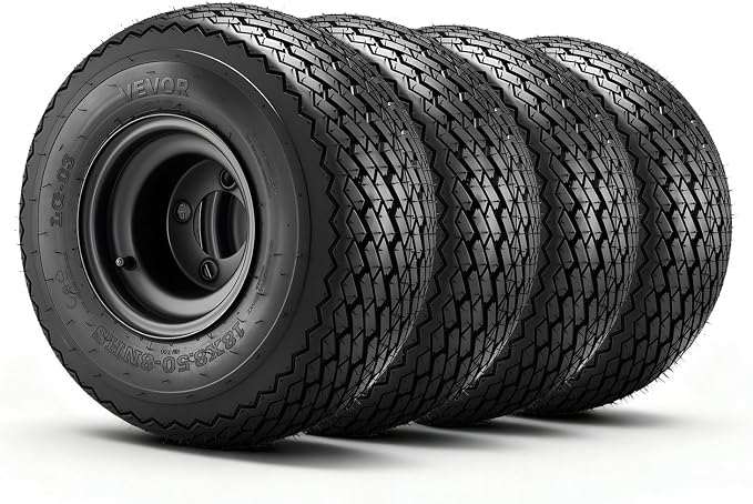 Golf Cart Wheels, 8" 18x8.50-8 Black Steel Golf Cart Tires and Wheels Combo (Set of 4) Fit Club Car, EZGO, Yamaha, 4 Ply Rubber 4-Lug Lawn Mower Tires & Rims Assembly, 800 lbs Load, All-Terrain