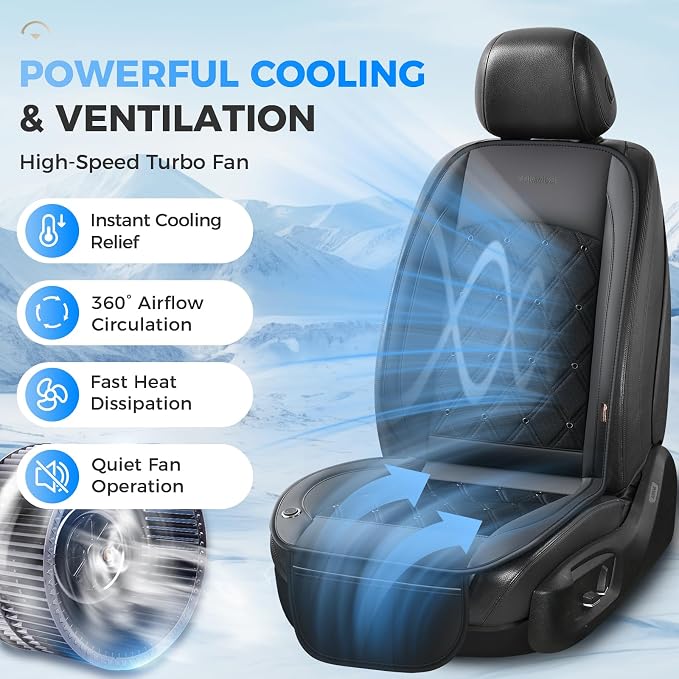 Coverado Cooling Car Seat Cover, 12V-24V Ventilated Front Seat Cushion for Car, 3-Speed Adjustable Seat Cover for Summer Driving Seat, Universal Fit for Car SUV Truck Van