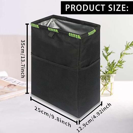 Hanging Car Trash Can with 4 Storage Pockets, Waterproof Leakproof Oxford Auto Garbage Bag, Adjustable Garbage Bag, Foldable Car Trash Bin Fit for Truck, SUV, Home, Office
