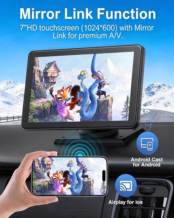 Carplay Screen for Car, Upgrade 7" HD Wireless Apple Carplay & Android Auto Touchscreen- Car Play Screen Stereo with Backup Camera, Mirror Link/Voice Control/Music Play/GPS Navigation -for All Vehicle