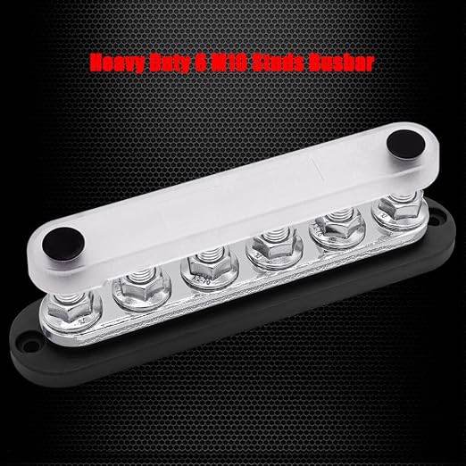 6 x M10 (3/8") Studs Power Distribution Block Bus Bar 12V, 7" HD 300A Marine BusBar Battery Distribution Block W/Cover for Car Boat Solar (Black)