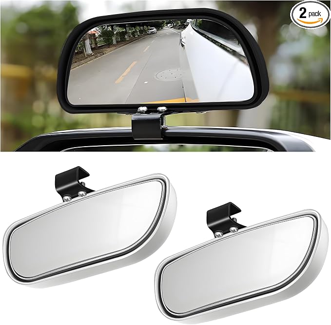 2PCS Car Blind Spot Mirror, Rectangular HD Glass Blind Spot Mirrors for Cars, 360° Adjustable Wide Angle Auto Blindspot Side Rear View Mirror, Car Accessories for SUV Truck (Screw-on, Silver)