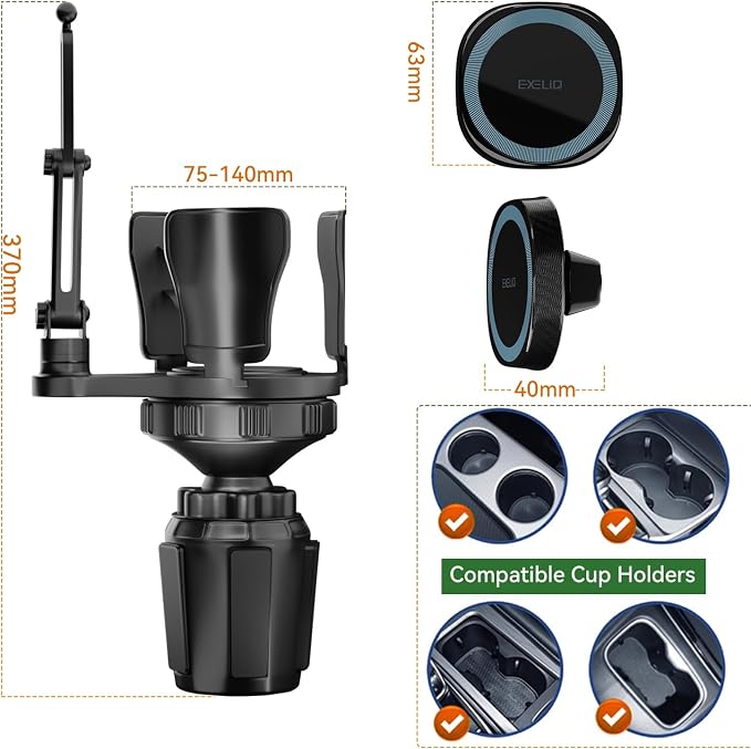MagSafe Cup Holder Phone Mount, 2-in-1 Cup Holder Expander for Stanley Owala Yeti, Magnetic Phone Mount for iPhone & Samsung, Fits Large Tumblers & Bottles