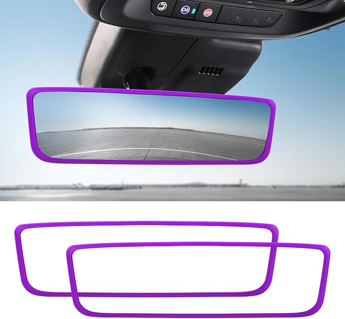 Car Rear View Mirror Protector Frame, Silicone Auto Rearview Edge Protection Cover Compatible with Model 3 Model Y, Interior Rear View Trim Frame Decoration, Car Accessories (Purple-2PCS)