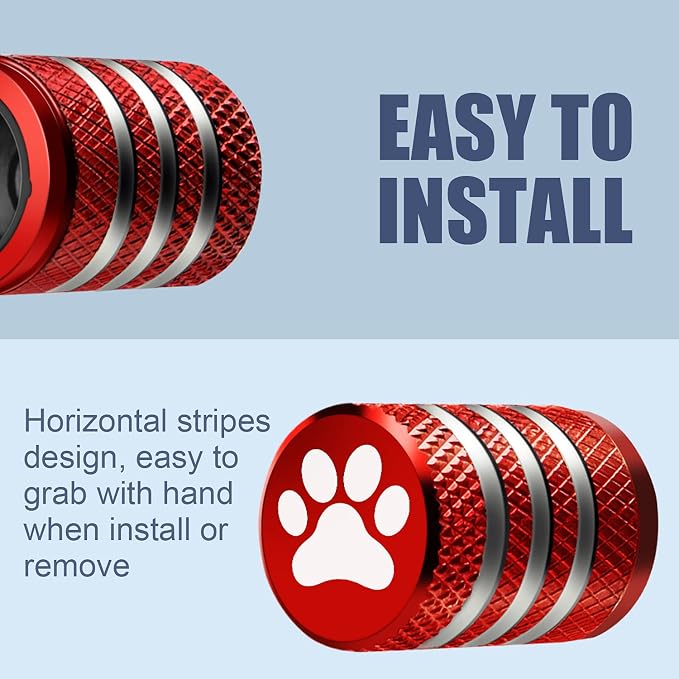 Tire Valve Stem Caps Cover - (12 Pack) Tire Air Caps Metal with Plastic Liner Corrosion Resistant Leak-Proof Dog Paw Print for Car Truck Motorcycle Bike Red