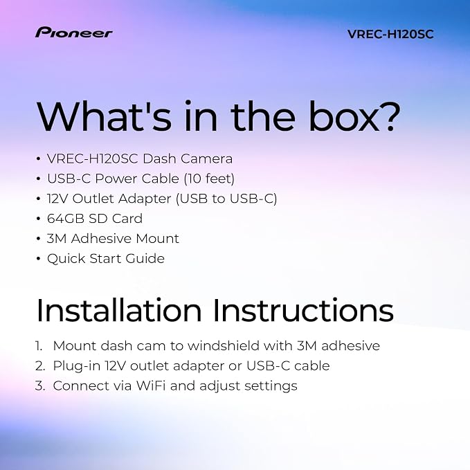 VREC-H120SC Compact Dash Camera – Discreet 1.5K Resolution Front Dash Cam for Cars with Impact Detection, 120 Degree Wide Angle Coverage, Built-in WiFi, Companion App, USB-C Easy Install