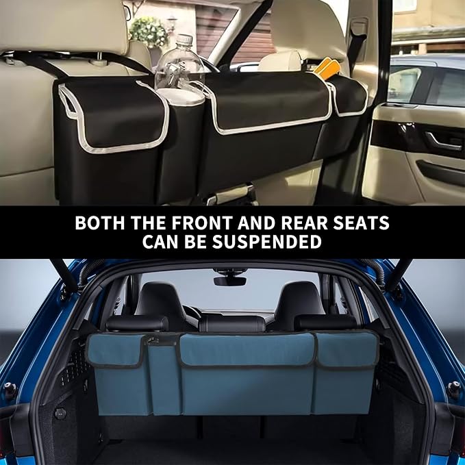 Car Trunk Organizer, Backseat Hanging Large Storage with Adjustable Straps,Waterproof PVC Collapsible Cargo Bag, Car Interior Accessories for Auto SUV MPV (Black)