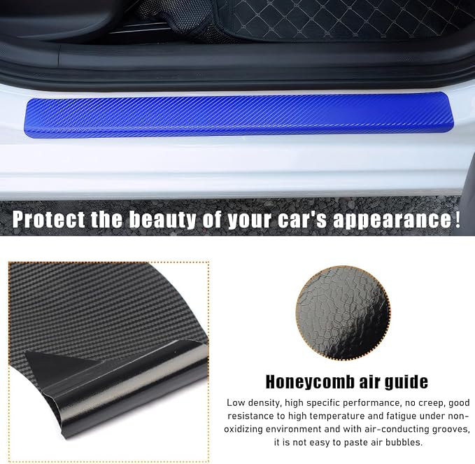 4 PCS Car Door Sill Protectors, Anti Scratch Carbon Fiber Auto Threshold Cover Strips, Decorative Door Entry Edge Scuff Sticker Universal for Most Vehicles, Car Accessories (Blue 3D)