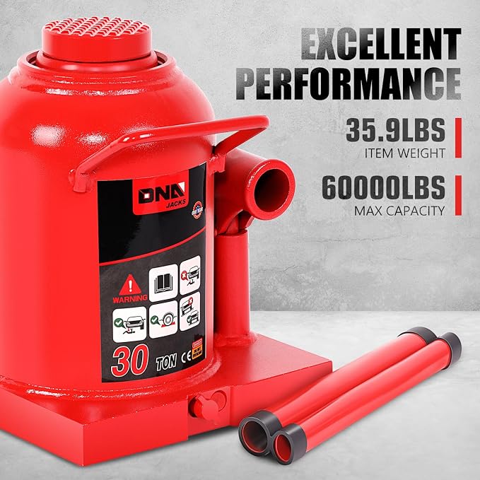 30 tons / 60000 lbs Lifting Automotive Welded Hydraulic Bottle Jack for Repair Vehicle, Pickup, Truck, w/Manual Handle, Red,TOOLS-00364