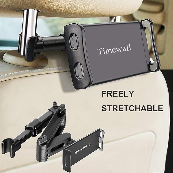 Car Headrest Tablet Phone Mount, Black, 5-11" | Backseat Universal Cell Phone Holder, 360 Swivel Rotating, Angle Adjustable Stretchable