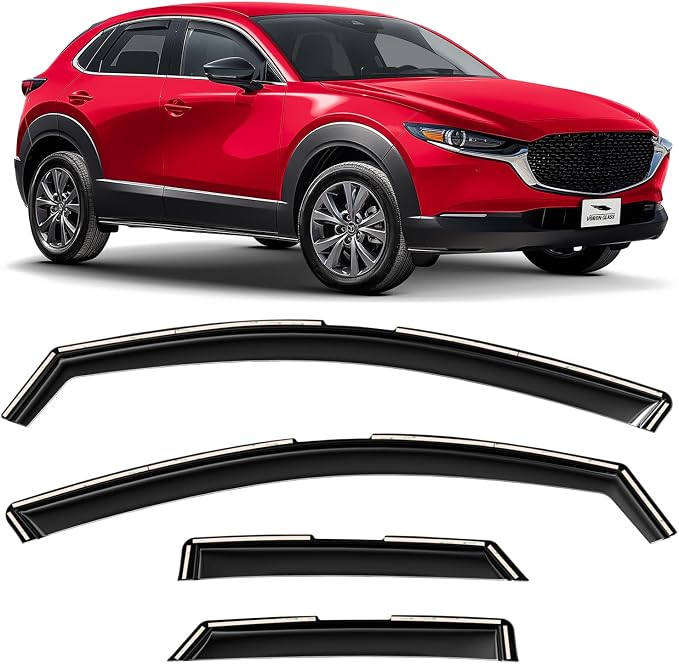 Voron Glass in-Channel Extra Durable Rain Guards for Mazda CX-30 2020-2026, Window Deflectors, Vent Window Visors, 4 Pieces - 201235