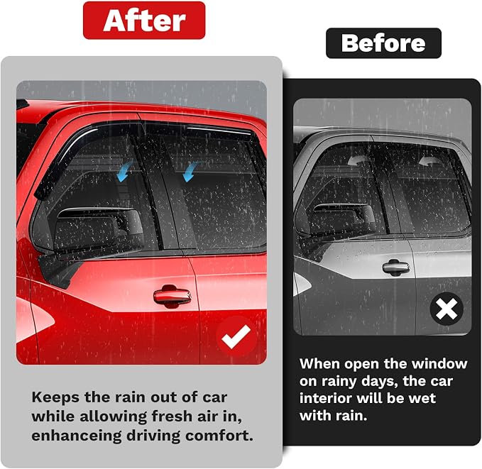 Window Visors Rain Guards for Chevrolet Chevy Silverado/GMC Sierra 2500HD/3500HD Crew Cab 2020-2025 2026,Outside-Mount Tape-On Side Window Wind Deflectors Vent Visors Shades Accessories