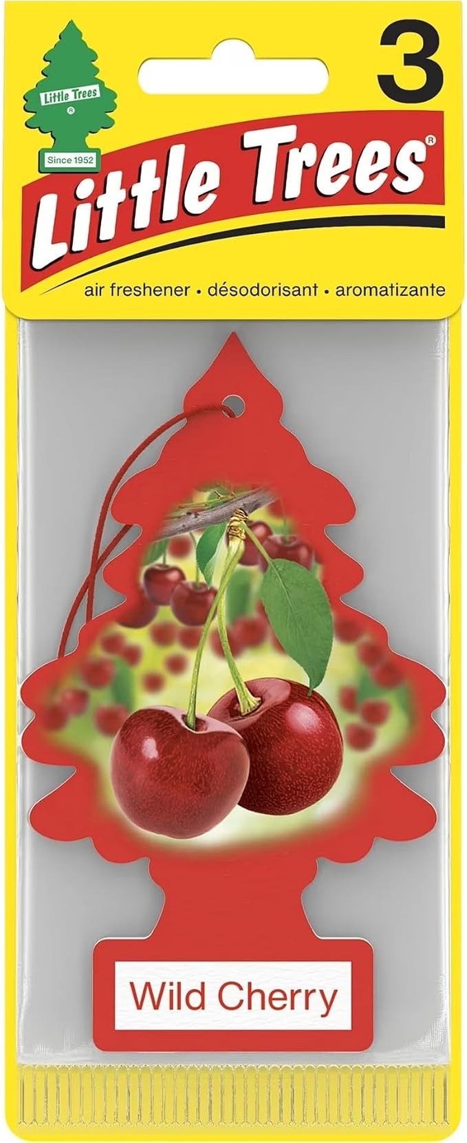 Car Air Freshener | Hanging Paper Tree for Home or Car | Wild Cherry | 3 Pack