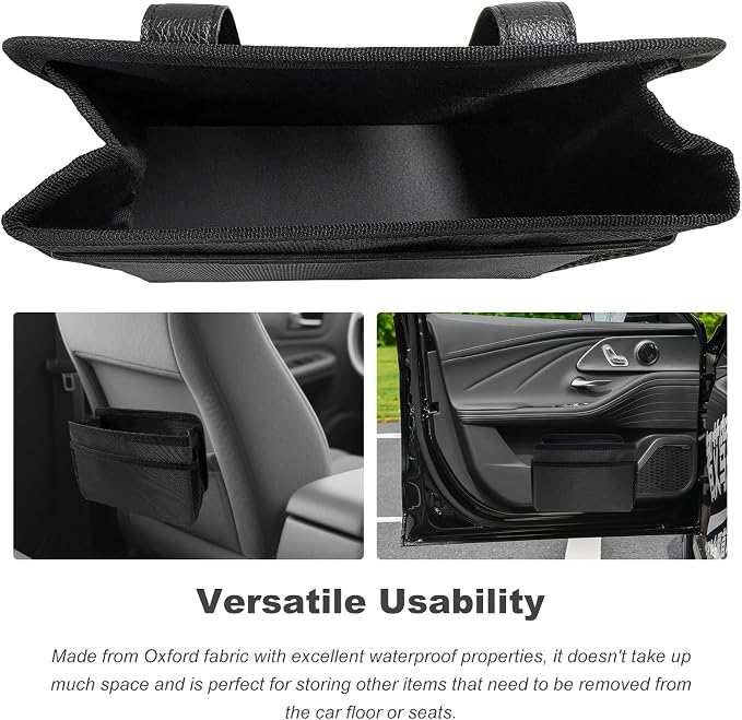 Car Trash Can, Foldable Multi-Pocket Design Auto Hanging Storage Container with Garbage Bags, Multifunctional Mini Oxford Storage Bag Garbage Holder for Cars SUVs Trucks (Black)