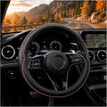 Car Steering Wheel Cover Full Surround - Soft Breathable Anti-Slip Heavyweight Safety Cover, Thick Cushioned Sports Style Universal Fit for Auto Truck SUV (Black/Coffee)