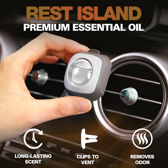 Rest Island Scent Car Air Freshener Vent Clip 6 Ct | Long Lasting Up to 180 days, Natural Essential Oil, Car Fragrance Accessories for Women and Men, Odor Eliminator, 4 mL Each