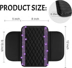 Bling Car Center Console Cover, Leather Car Arm Rest Cover Cushion with 2 Storage Bags, Universal Auto Armrest Protector Storage Box, Bling Accessories Interior for Most Vehicles (Purple)
