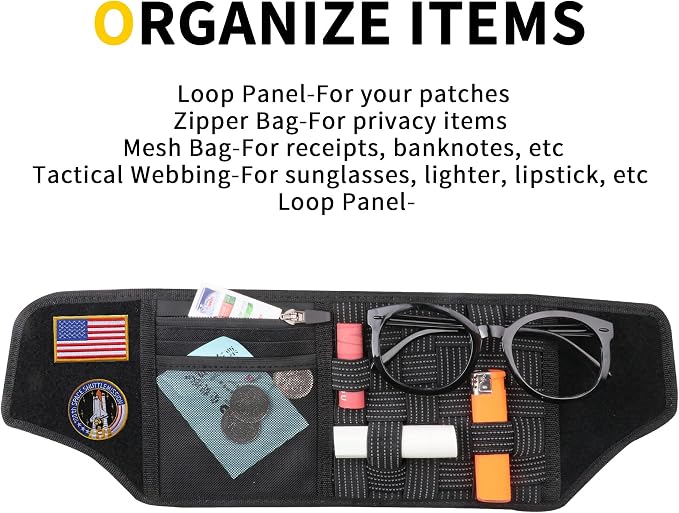 Tactical Sun Visor Organizer Visor Storage Compatible with 2018-2026 Jeep Wrangler JL 4XE Gladiator JT Accessories Car Sun Visor Sunglasses Holder Webbing Molle Panel, 2x Driver Passenger