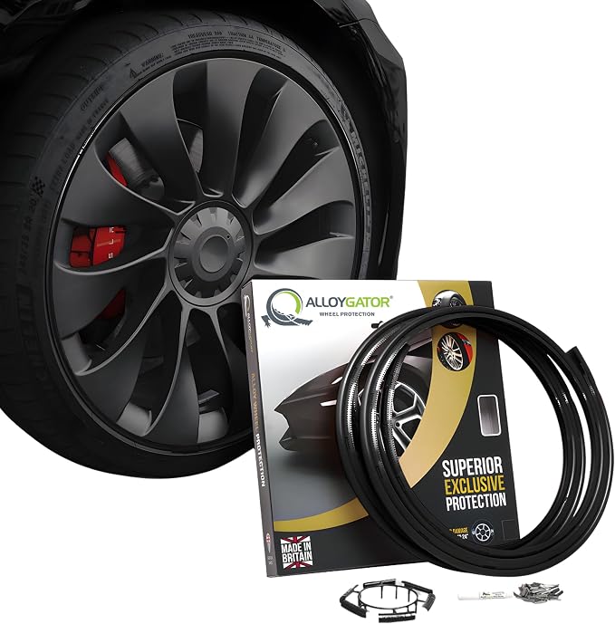 AlloyGator Black Rim Protector for Car Wheels (Fits 12-24" Wheel Diameter) - Pack of 4 Premium Alloy Wheel Protector to Avoid Scratches & Scuffs - Adhesive Free Curb Rash Rim Protectors