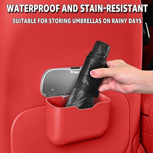 Car Trash Can, Waterproof Multi‑Functional Auto Trash Bin for Door/Console/Seat Back, Universal Vehicle Garbage Can for Car/Truck/SUV Drivers (Red)