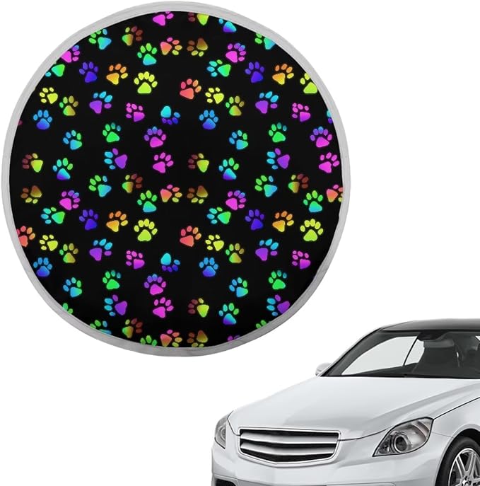 Dog Paw Print Steering Wheel Cover Sun Shade Universal 17 inch Cooling Steering Wheel Sun Cover for Heat Protection Cute Car Steering Wheel Accessories for Women Dog Lover