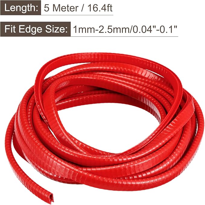 U Channel Edge Trim, 16.4ft Length Rubber Guard Seal Strip Edge Protector Fit for 1-2.5mm Edge, (15/64" W x 25/64" H) Red