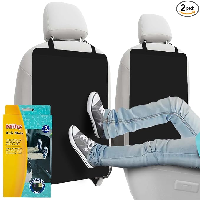 Nuby Kids Kick Mats- Back Seat Protectors with Storage Compartment: Black, 2 Pack