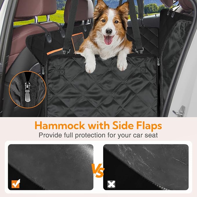 Dog Car Seat Cover for Back Seat,600D Heavy Duty Dog Hammock for Car with Side Flap,100% Waterproof Pet Backseat Cover, Anti-Scratch Nonslip Pet Seat Protector for Cars Trucks and SUV