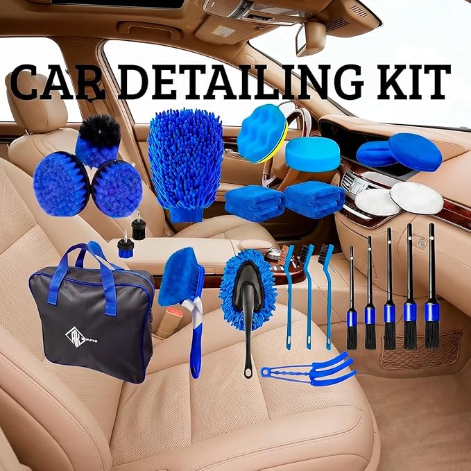 27Pcs Car Detailing Kit, Car Detailing Brush Set, Car Wash Cleaning Kit, Car Detailing Brushes, Professional Car Care Kit for Interior Exterior Wheels, Blue