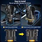 Car Cup Holder Expander - 3 in 1 Cup Holder Adapter with Adjustable Base - Detachable Phone Holder & 360° Rotation Food Tray for Car - Compatible with Vehicles, Car, Road Trip Essentials