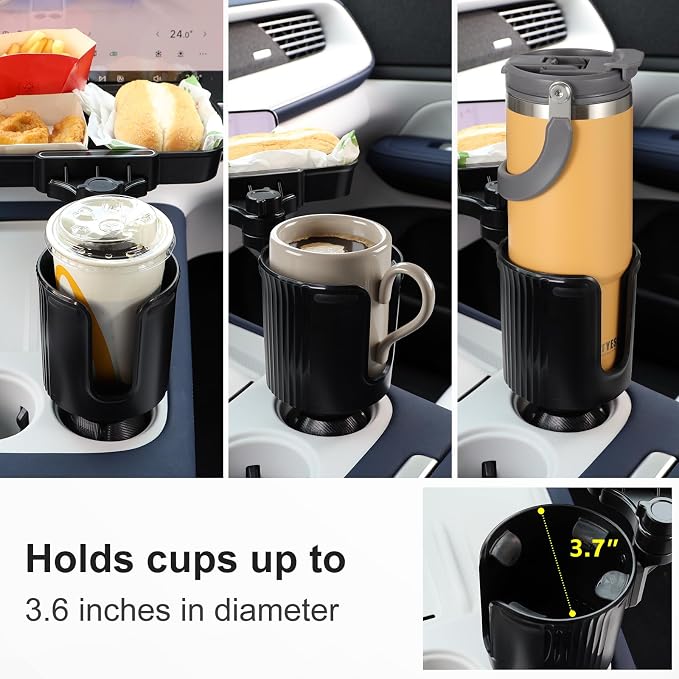 Car Large Cup Holder Expander, 2-in-1 Cupholder Extender with Swivel and Detachable Snack Food Tray Table for Eating, Travel Essentials for Road Trips for Driver. Model B