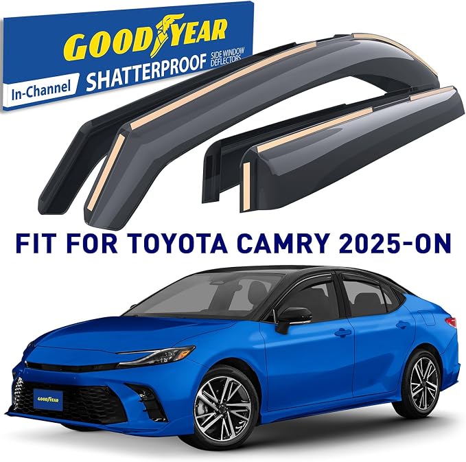 Goodyear Shatterproof in-Channel Window Deflectors for Toyota Camry 2025-2026 Sedan, Rain Guards, Window Visors for Cars, Vent Deflector, Car Accessories, 4 pcs - GY008060