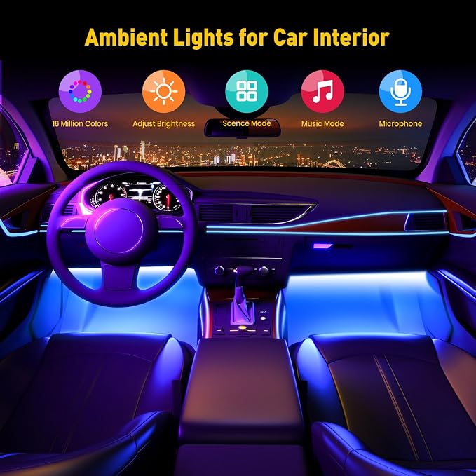 Interior Car Lights, 4Pcs Car LED Lights with Music Mode and Scene Options, Footwell Lighting for Car with Smart APP Control & USB Charger for Truck DC 5V