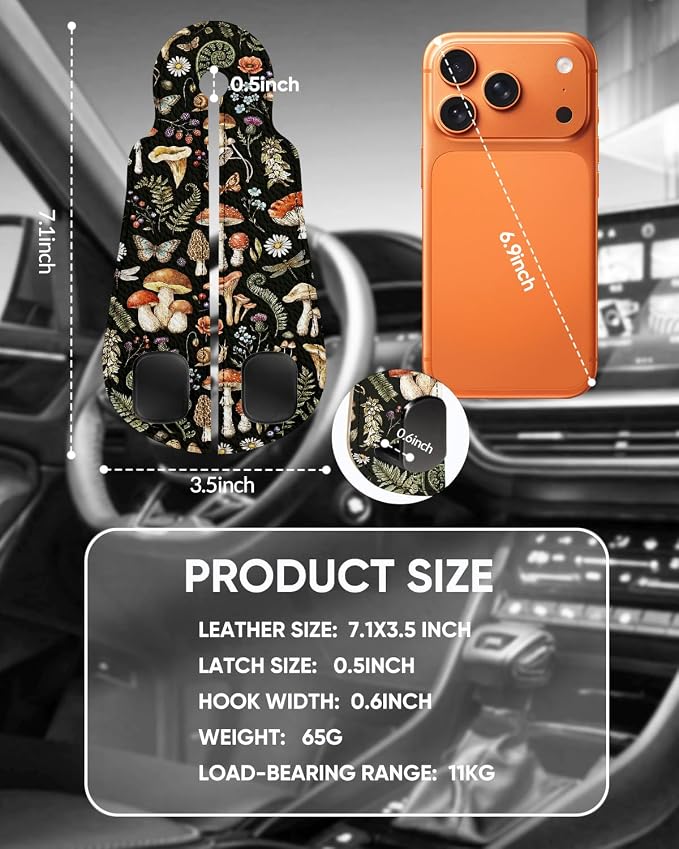 Purse Holder for Car, 2 Pack Heavy Duty Purse Hanger for Car, PU Leather Car Seat Hooks for Purses and Bags, Cute Mushrooms Headrest Organizer for Handbags & Backpacks