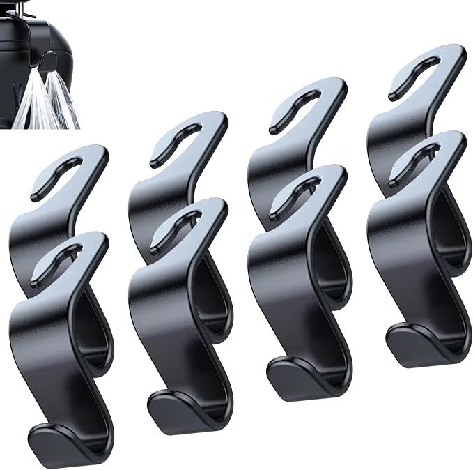 Car Seat Headrest Hook,8 Pack- (Black) | For Organizer Universal for Handbag/Purse/Gym Bag/Hat/Groceries Car Accessories, Car Back Seat Headrest Hook