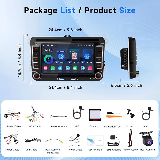 4G+64G Android Car Stereo for VW Jetta Passat Golf Beetle Polo Caddy Tiguan Touran SEAT Skoda,7 Inch Touchscreen with Wireless Carplay Android Auto GPS WiFi Bluetooth FM/RDS DSP Canbus Camera