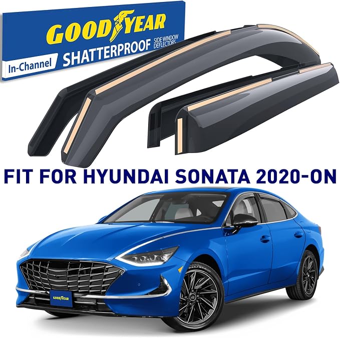 Goodyear Shatterproof in-Channel Window Deflectors for Hyundai Sonata 2020-2026, Rain Guards, Window Visors for Cars, Vent Deflector, Car Accessories, 4 pcs - GY008122