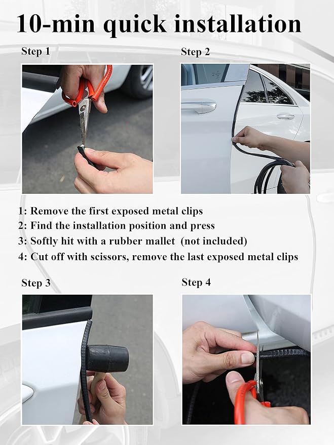 13Ft(4M) Door Edge Guard White Car Door Protector Edge Guards Rubber Auto Door Trim U Shape Build in Metal Sheet No Need Adhesive Easy to Cut Fit for Most Vehicles