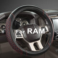 Customized Auto Car Steering Wheel Cover for Dodge RAM 1500 2500 3500, 15.5-16 inch (Diamond Quilted-Black+Red-Large Size)