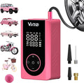 Tire Inflator Portable Air Compressor, LED Display & Auto Shut-Off, 5 Modes, 150PSI Cordless Air Pump with Digital Pressure Gauge for Car, Balls, Bike, Motorcycle, Pink Car Accessories for Women