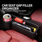 Car Seat Gap Filler Organizer, PU Leather Car Accessories Organizer, for Front Seat,Console Organizer for Phone, Keys and Small Items, It has a cup holder and a long storage slot.（Driver side)