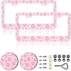 Pink Hibiscus Flower License Plate Frames,Tropical Floral Car Accessories for Women and Men ，Cute Aluminum License Plate Frame Fits Standard US Vehicles Size 12.2 x 6 Inch (Pink-Hibiscus Flower)