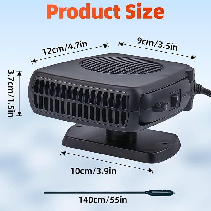Car Heater, 12V 200W Portable Fast Defroster and Defogger, 2026 New Upgrade 2-in-1 Heater & Cool Fan with Handle, Plug into Cigarette Lighter for Car, SUV, Truck