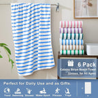 Microfiber Beach Towels, 6 Pack, 30" x 60", Cabana Stripe, Soft, Absorbent, Quick Dry Bath Towel Set for Adults, Travel, Summer Swimming Pool Party, Sport, Yoga, Camping, Stripe Blue and White