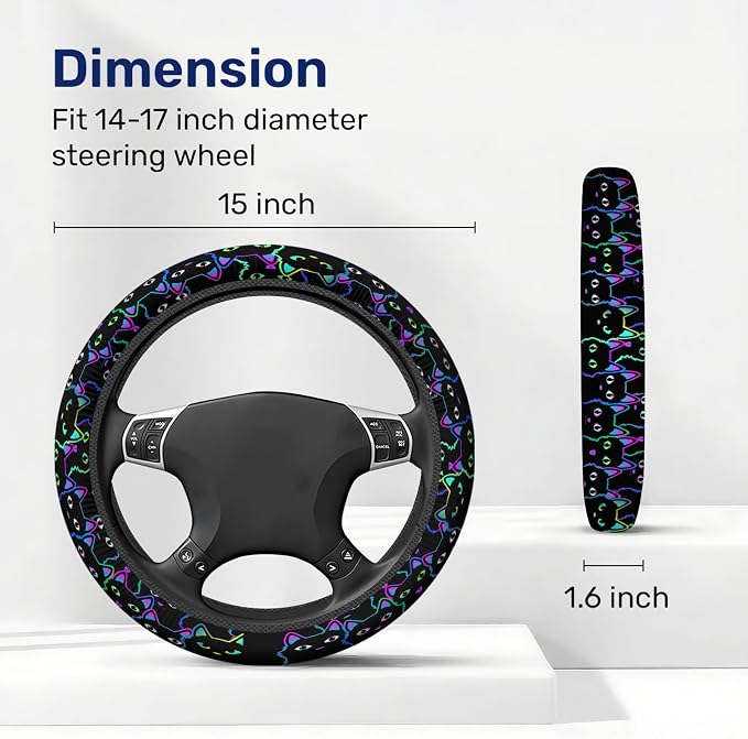 Neon Cat Steering Wheel Cover, Non Slip Polyester Car Wheel Protector for Car SUV Truck, Universal 15 Inch