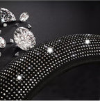 Bling Diamond Steering Wheel Cover with 2.75 inch Car Cup Holder Coasters, Sparkly Car Auto SUVs Interior Accessories for Women Girls, Universal Fit 14" 1/2-15" - Black