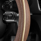 Brown Delux Leather Steering Wheel Cover, Universal Fit for Suvs,Sedans,Vans,Small Trucks for 14.5" to 15"(Brown & Beige Piping)