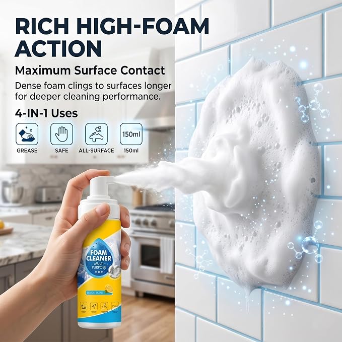 Foam Cleaner, 4-in-1 Multi-Enzyme Foam Cleaners, New Foam No-Rinse Cleaner,Multifunctional Foam-Cleaner Deep Cleaning Spray for Car Interior Leather Car Seat Cleaner, Kitchen Grease, Sofa Upholstery